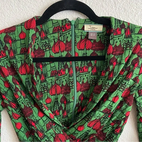 Issa London Green Red Print Dress Size 2 - Picture 2 of 9